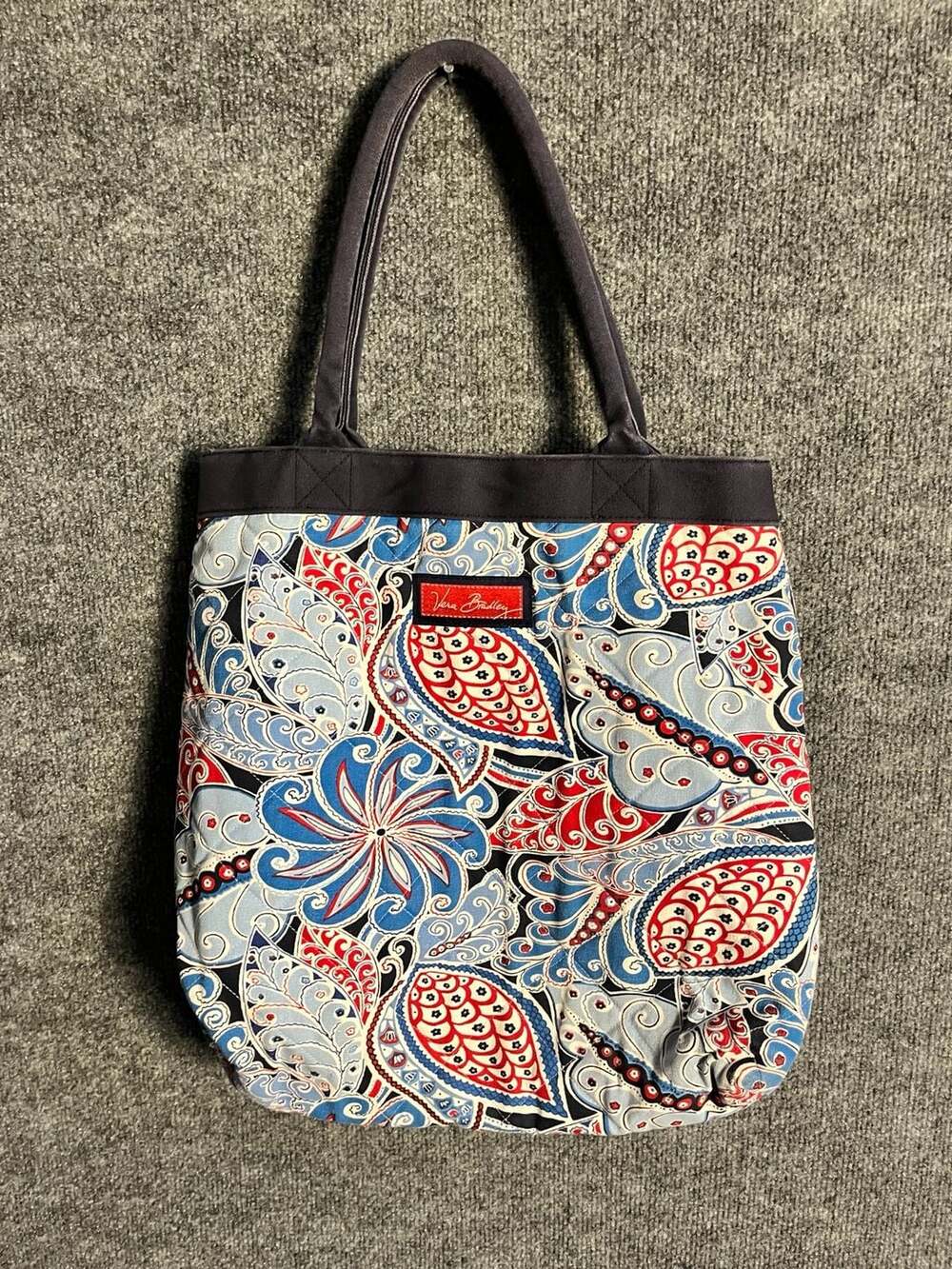 Vera Bradley Seaside Tote Bag Blue Red Paisley Canvas
